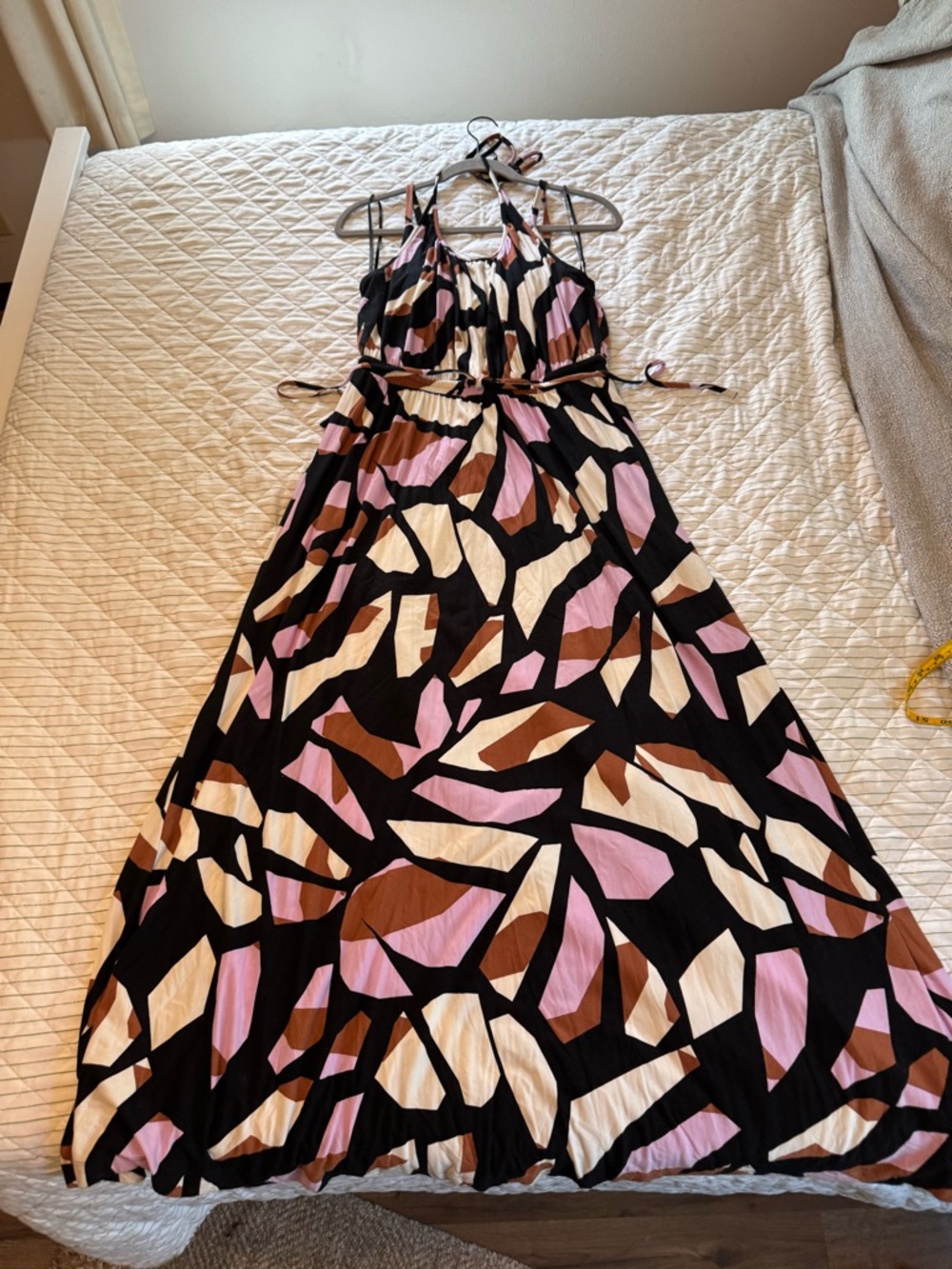 Soma Black Maxi Dress with Pink, Brown & Cream Geometric Print